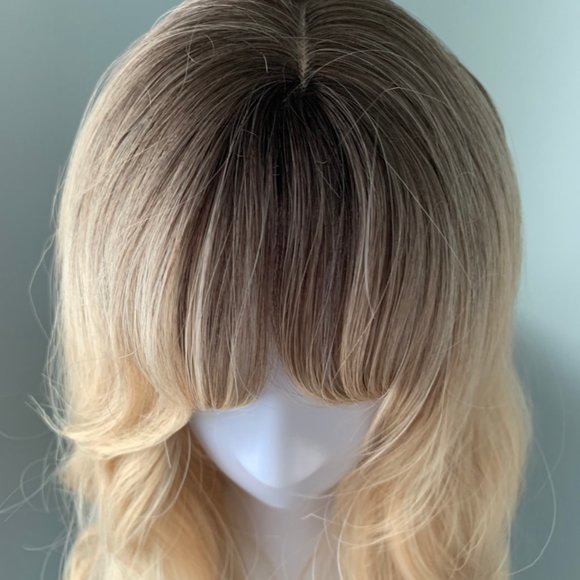 NEW Rooted Curled Blonde Synthetic Wig with Bangs - Picture 5 of 5